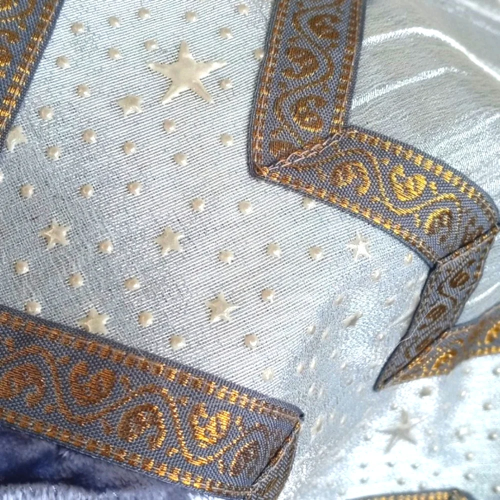 Vintage Dusty Blue Gold Velvet Embroidered Embossed Star Pillow Sham 15” X 16”